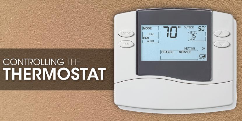 Digital thermostat with text: "controlling the thermostat"