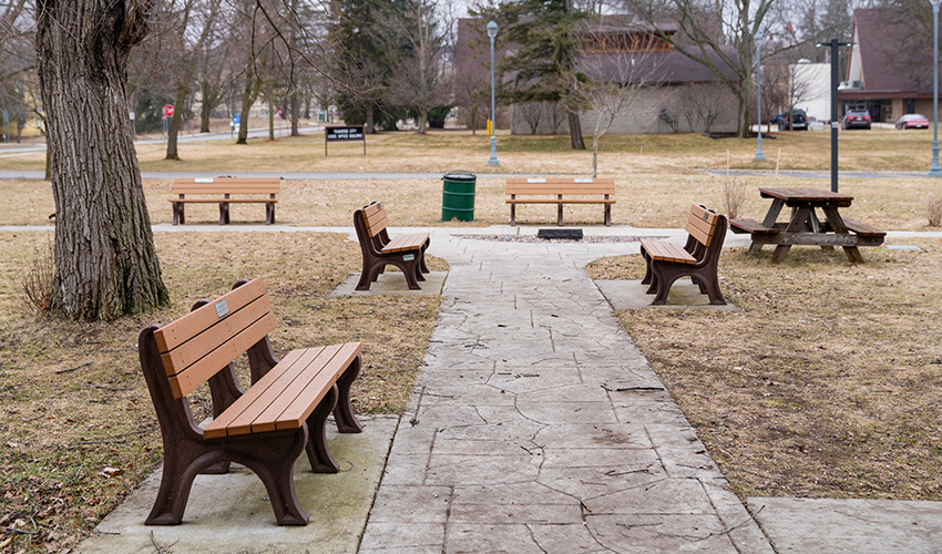 Empty park and benches during winter