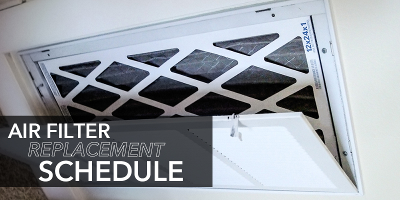 Air filter with text: "Air filter replacement schedule"