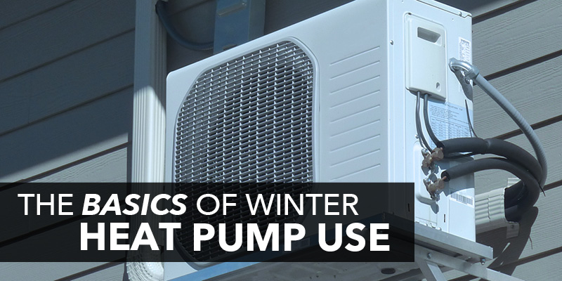 AC unit with text: "The basics of winter heat pump use"