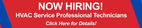 Now Hiring Banner for HVAC Service Professional Technicians